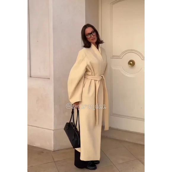 Zara Oversized Wool Blend Coat Cream Size L - Picture 4 of 17